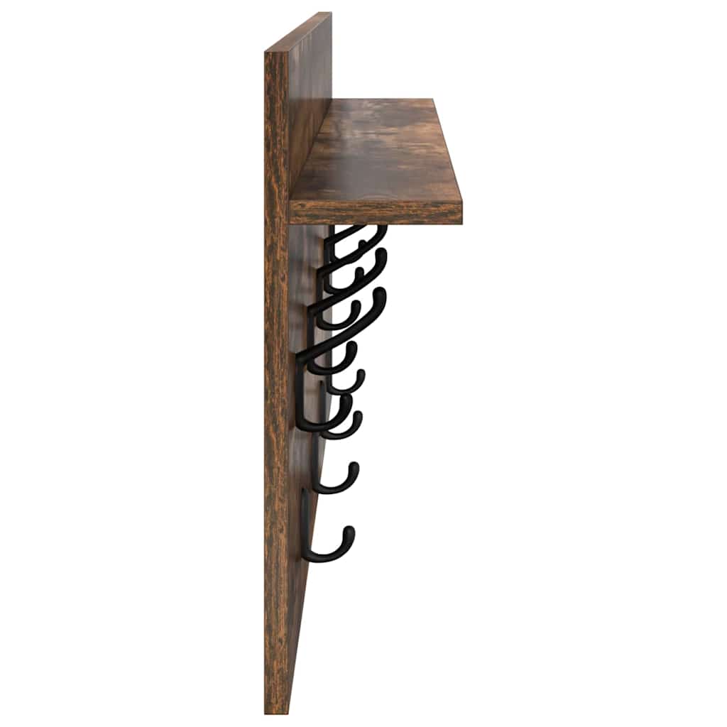 Wandgemonteerde kapstok met plank Gerookt eiken 80 x 40 x 12 cm is nu te koop bij PeponiXL, paradijselijk wonen!