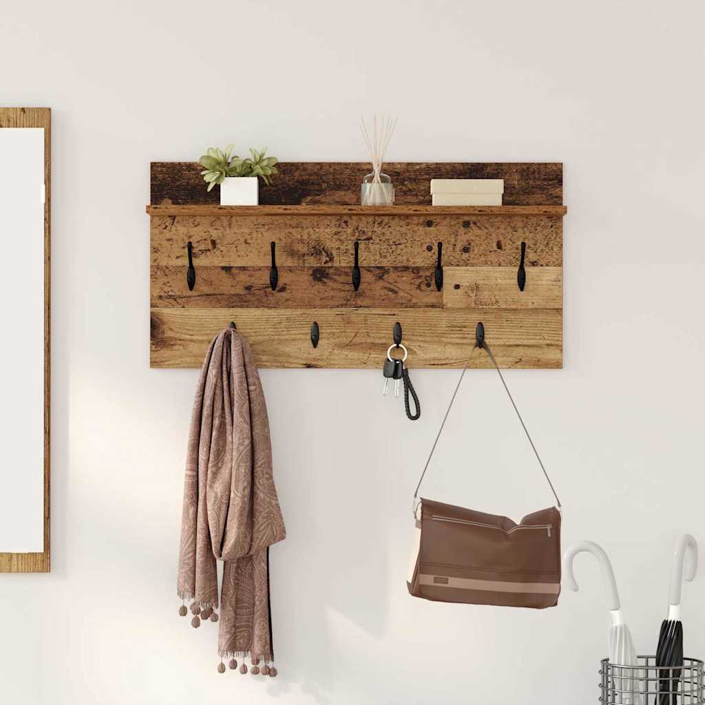 Wandgemonteerde kapstok Oudhout 80 x 40 x 12 cm Bewerkt hout is nu te koop bij PeponiXL, paradijselijk wonen!