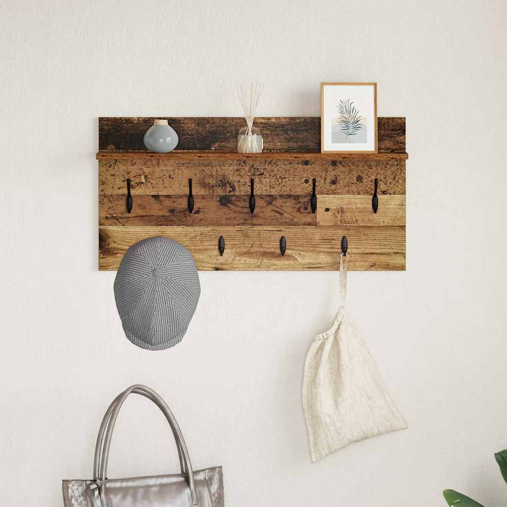 Wandgemonteerde kapstok Oudhout 80 x 40 x 12 cm Bewerkt hout is nu te koop bij PeponiXL, paradijselijk wonen!