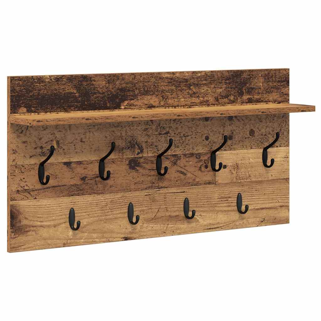 Wandgemonteerde kapstok Oudhout 80 x 40 x 12 cm Bewerkt hout is nu te koop bij PeponiXL, paradijselijk wonen!