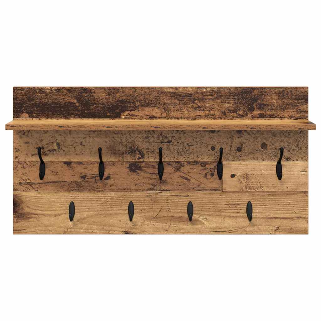 Wandgemonteerde kapstok Oudhout 80 x 40 x 12 cm Bewerkt hout is nu te koop bij PeponiXL, paradijselijk wonen!
