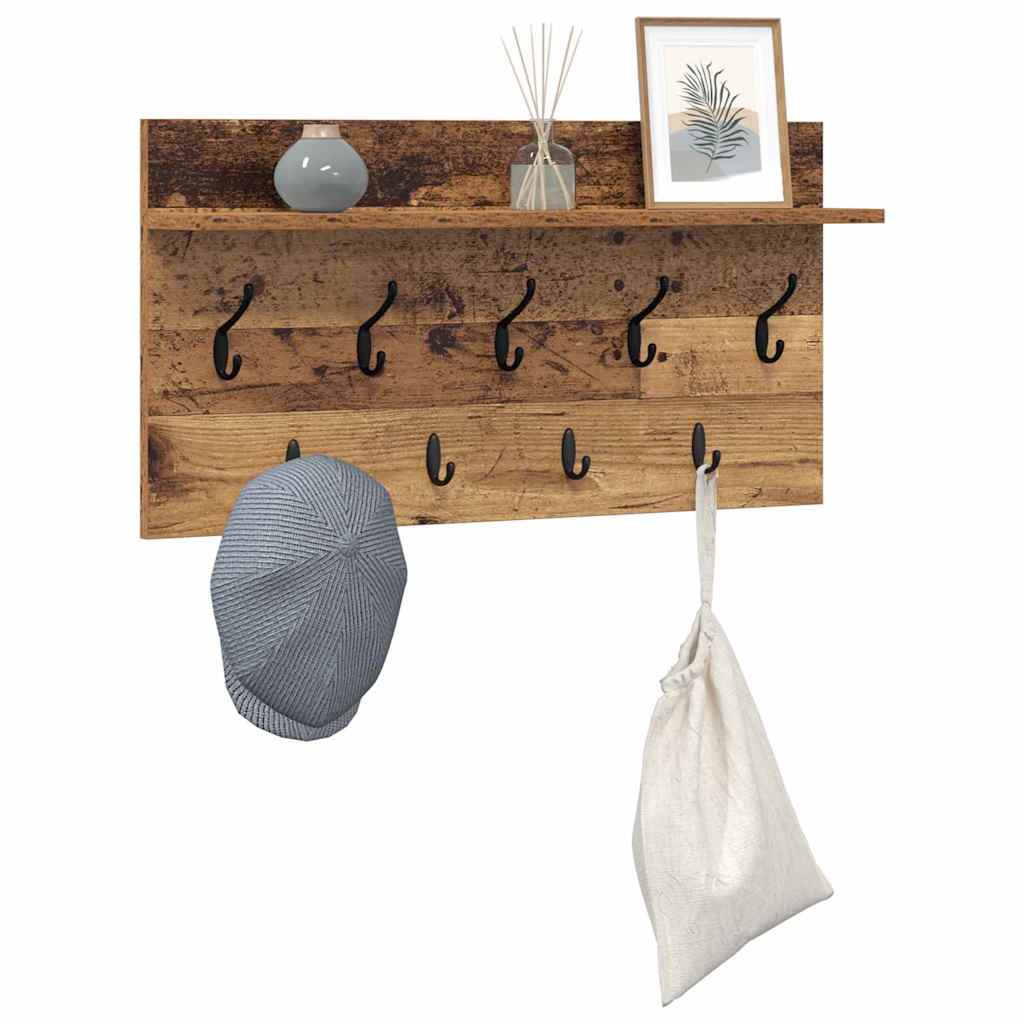Wandgemonteerde kapstok Oudhout 80 x 40 x 12 cm Bewerkt hout is nu te koop bij PeponiXL, paradijselijk wonen!
