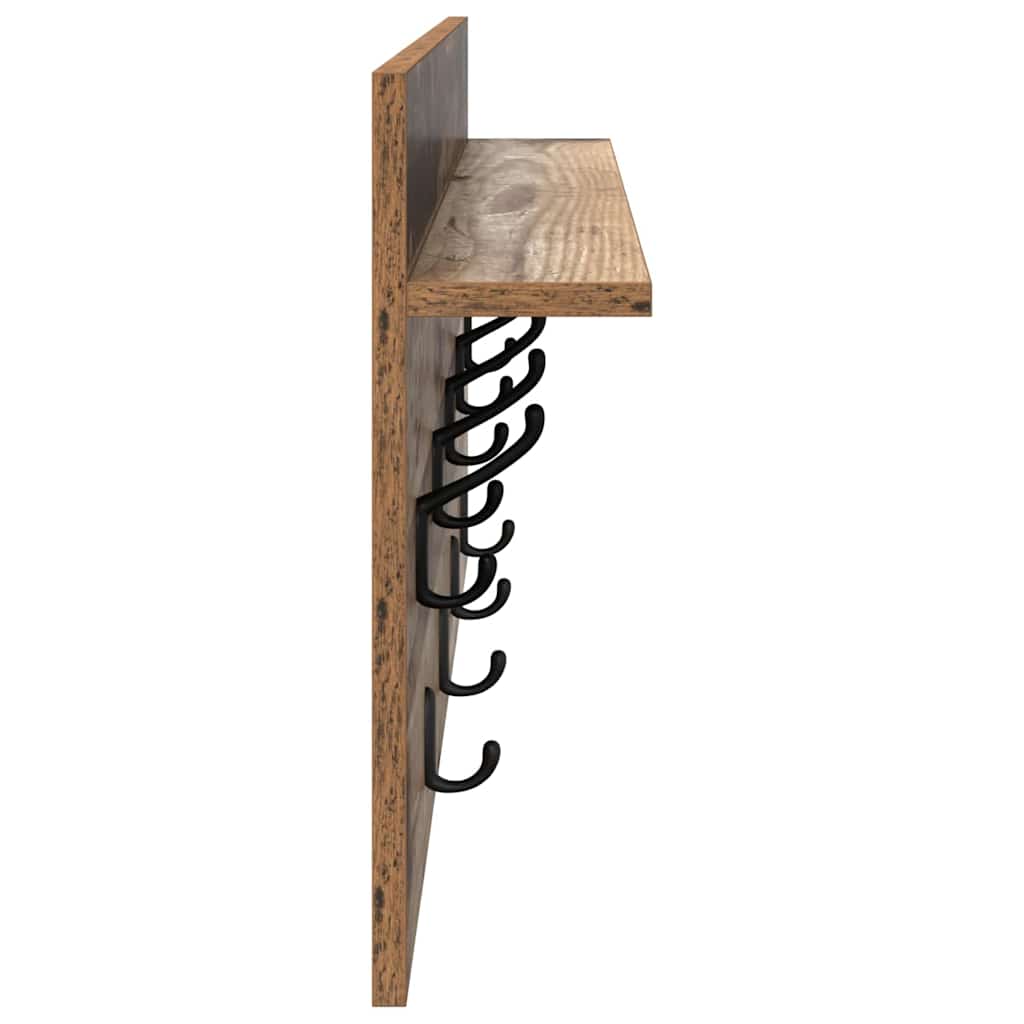 Wandgemonteerde kapstok Oudhout 80 x 40 x 12 cm Bewerkt hout is nu te koop bij PeponiXL, paradijselijk wonen!