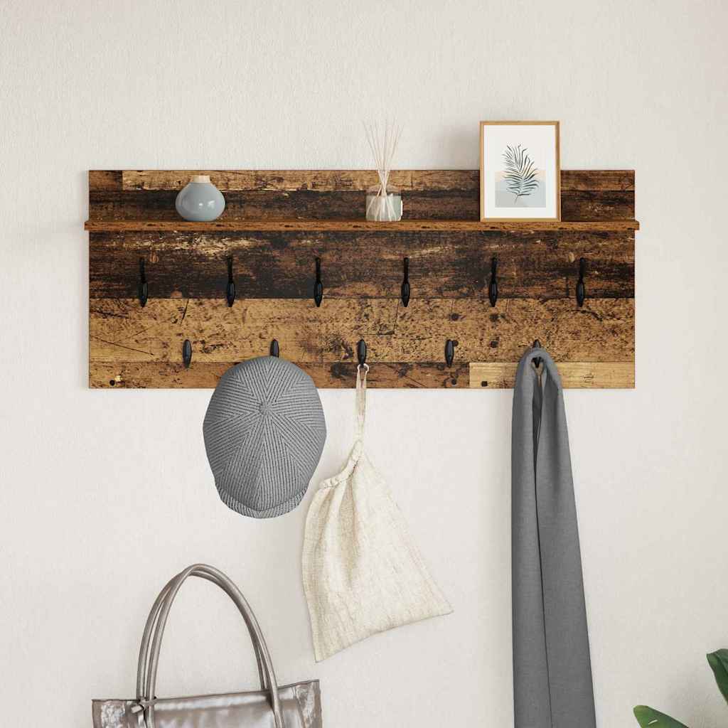 Wandgemonteerde kapstok Oudhout 100 x 40 x 12 cm Bewerkt hout is nu te koop bij PeponiXL, paradijselijk wonen!