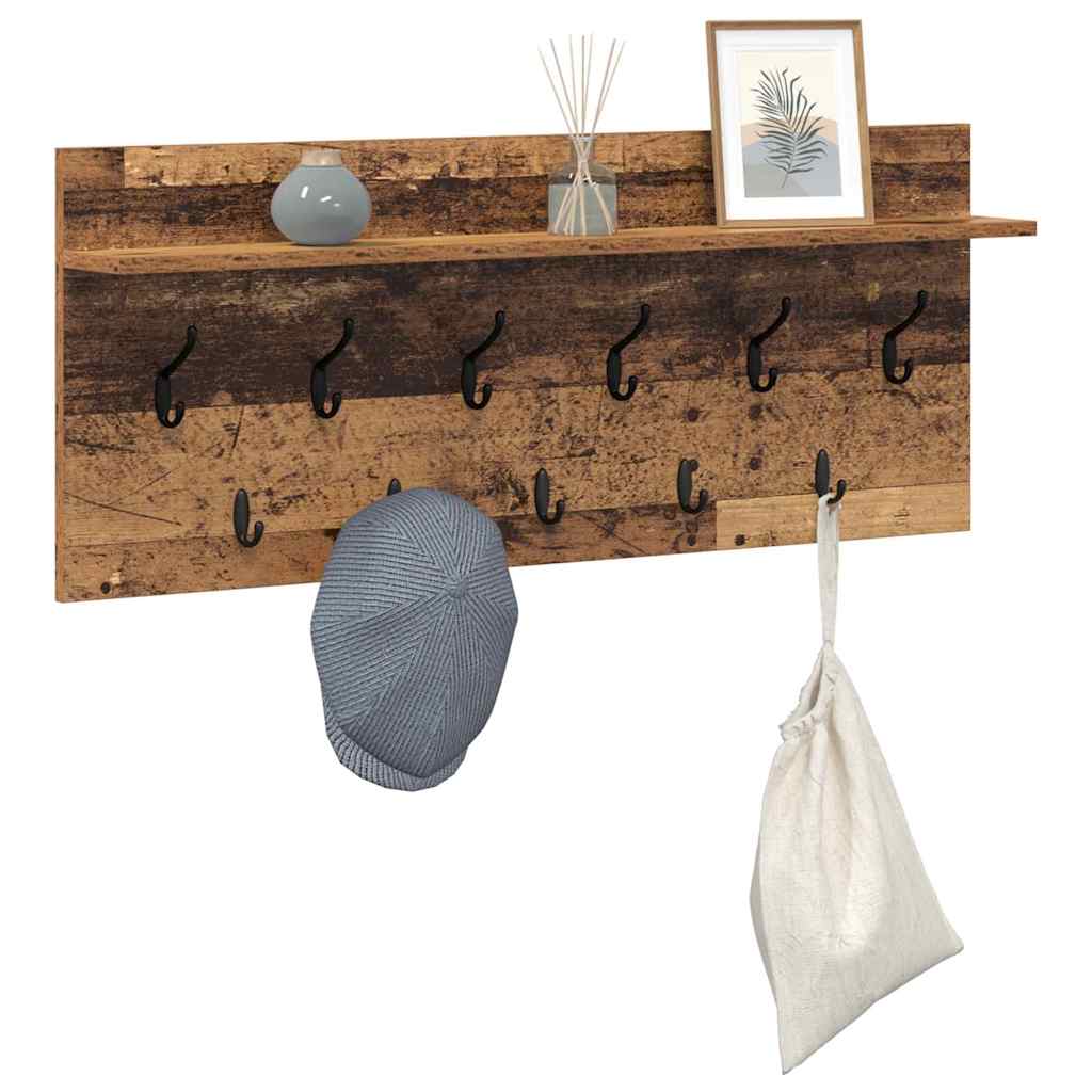 Wandgemonteerde kapstok Oudhout 100 x 40 x 12 cm Bewerkt hout is nu te koop bij PeponiXL, paradijselijk wonen!