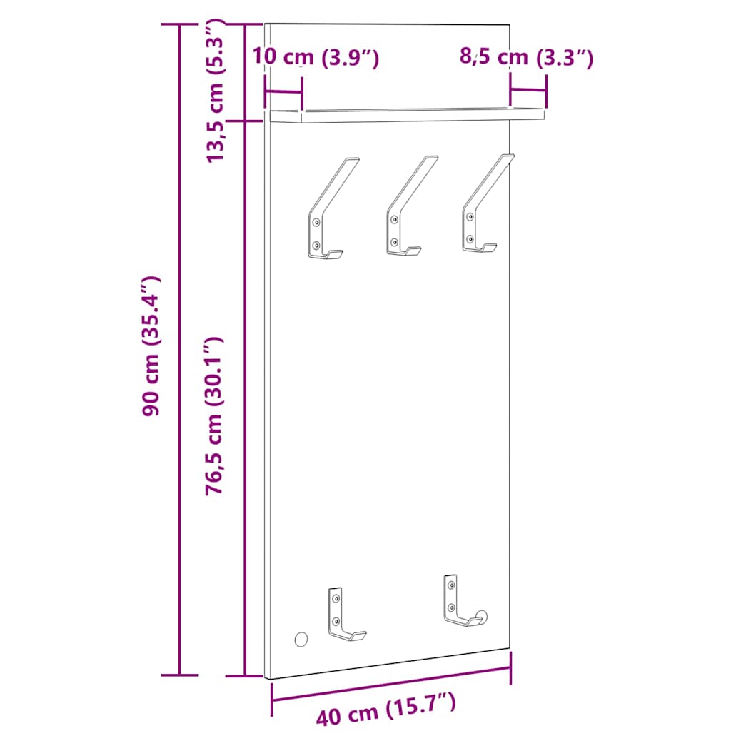 Wandgemonteerde kapstok met plank Beton Grijs 40 x 10 x 90 cm is nu te koop bij PeponiXL, paradijselijk wonen!