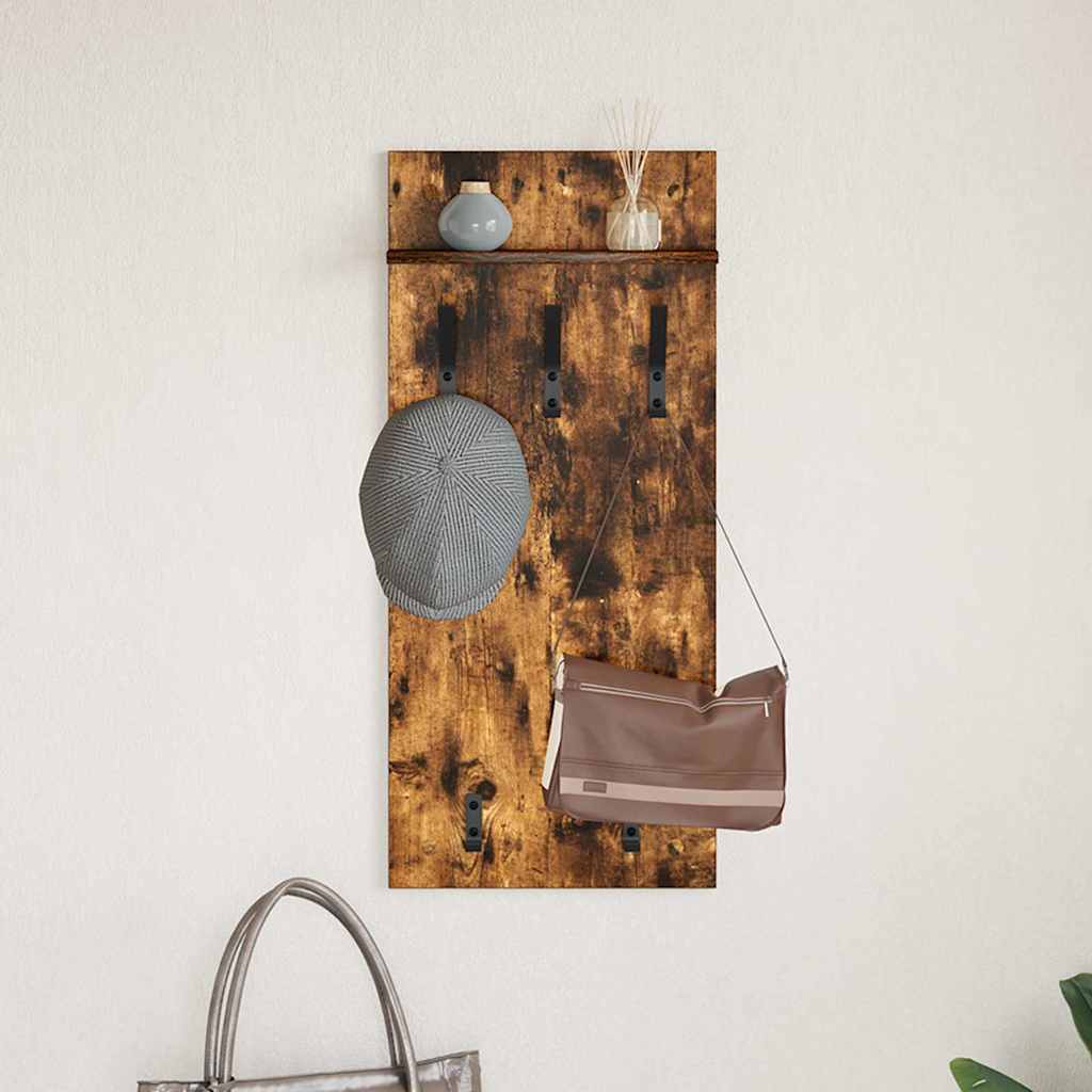 Wandgemonteerde kapstok met plank Gerookt eiken 40 x 10 x 90 cm is nu te koop bij PeponiXL, paradijselijk wonen!