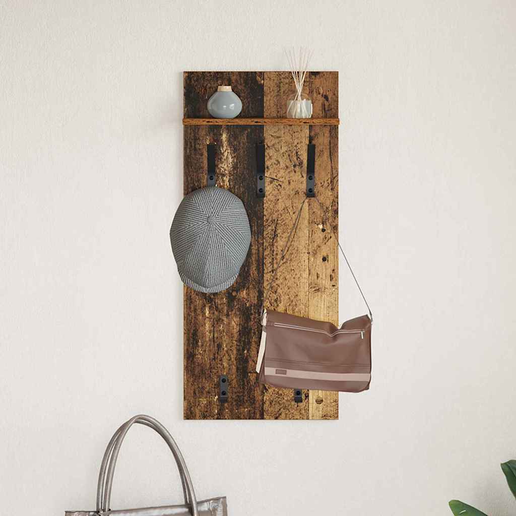Wandgemonteerde kapstok Oudhout 40 x 10 x 90 cm Bewerkt hout is nu te koop bij PeponiXL, paradijselijk wonen!