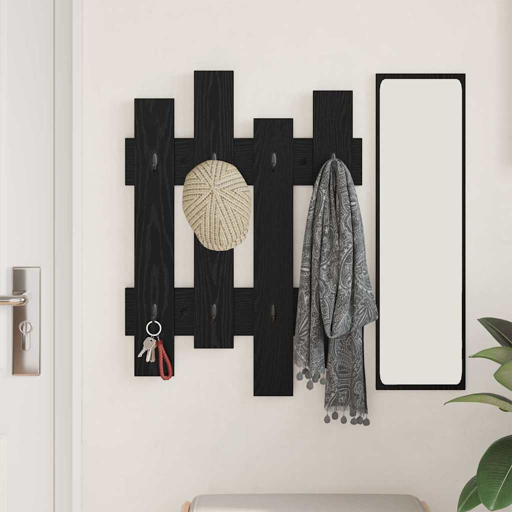 Wandgemonteerde kapstok Zwart Eiken 60 x 3 x 82 cm Bewerkt hout is nu te koop bij PeponiXL, paradijselijk wonen!