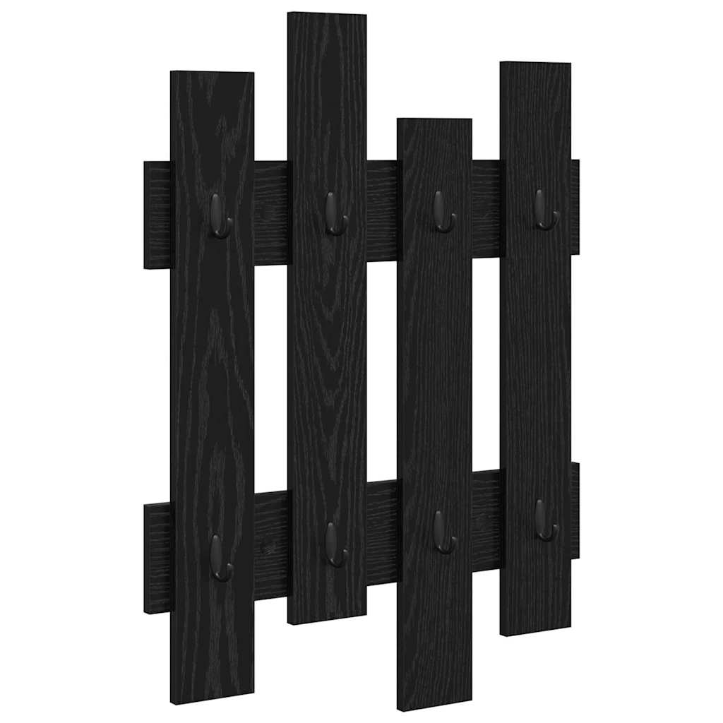 Wandgemonteerde kapstok Zwart Eiken 60 x 3 x 82 cm Bewerkt hout is nu te koop bij PeponiXL, paradijselijk wonen!