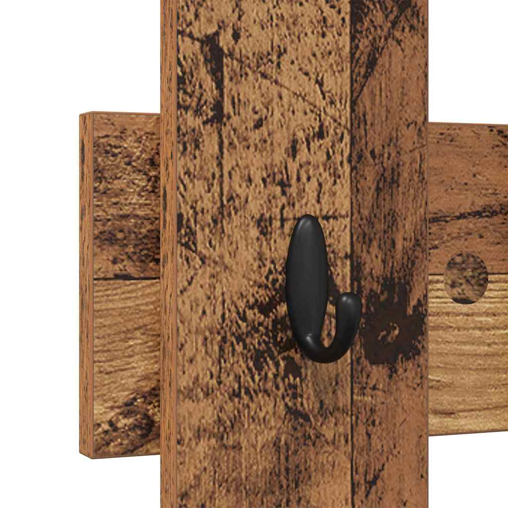 Wandgemonteerde kapstok Oudhout 60 x 3 x 82 cm Bewerkt hout is nu te koop bij PeponiXL, paradijselijk wonen!