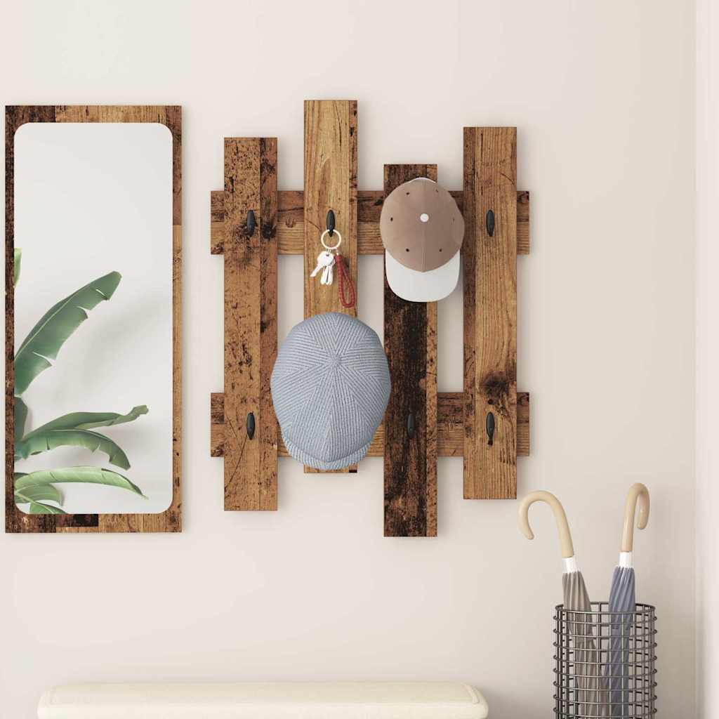 Wandgemonteerde kapstok Oudhout 60 x 3 x 82 cm Bewerkt hout is nu te koop bij PeponiXL, paradijselijk wonen!