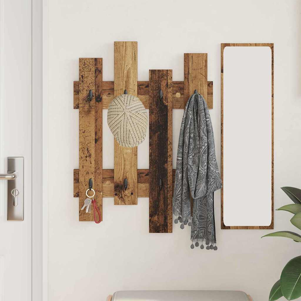 Wandgemonteerde kapstok Oudhout 60 x 3 x 82 cm Bewerkt hout is nu te koop bij PeponiXL, paradijselijk wonen!