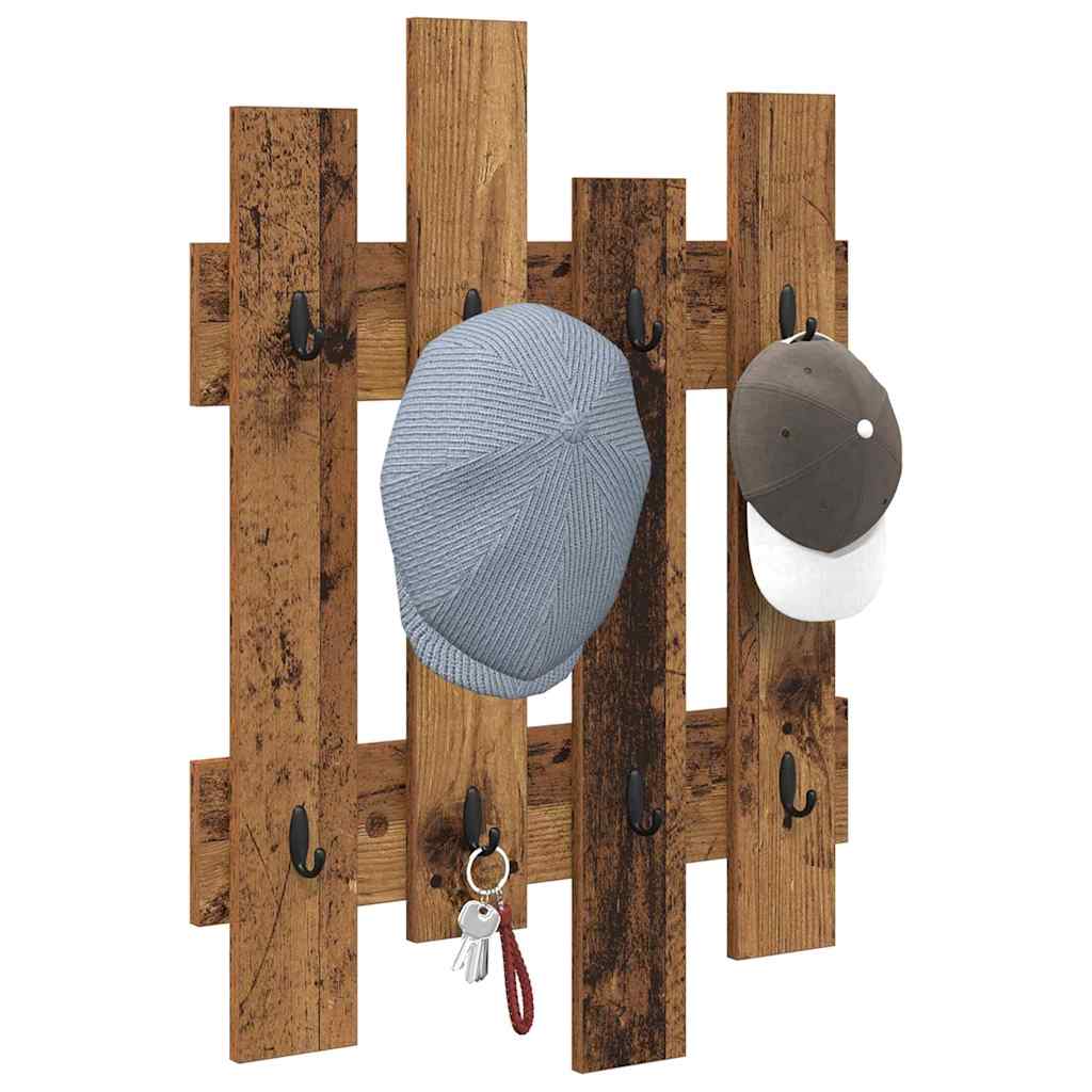 Wandgemonteerde kapstok Oudhout 60 x 3 x 82 cm Bewerkt hout is nu te koop bij PeponiXL, paradijselijk wonen!