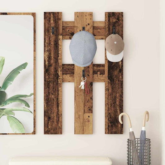 Wandgemonteerde kapstok Oudhout 65 x 3 x 100 cm Bewerkt hout is nu te koop bij PeponiXL, paradijselijk wonen!