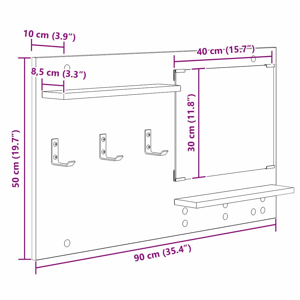 Wandgemonteerde kapstok met plank Sonoma Eiken 90 x 10 x 50 cm is nu te koop bij PeponiXL, paradijselijk wonen!