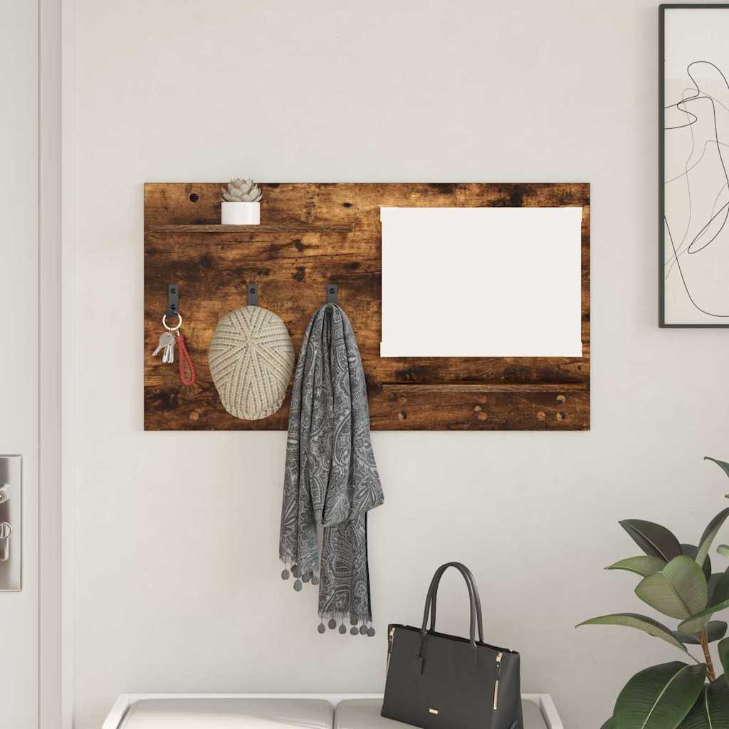 Wandgemonteerde kapstok met plank Gerookt eiken 90 x 10 x 50 cm is nu te koop bij PeponiXL, paradijselijk wonen!