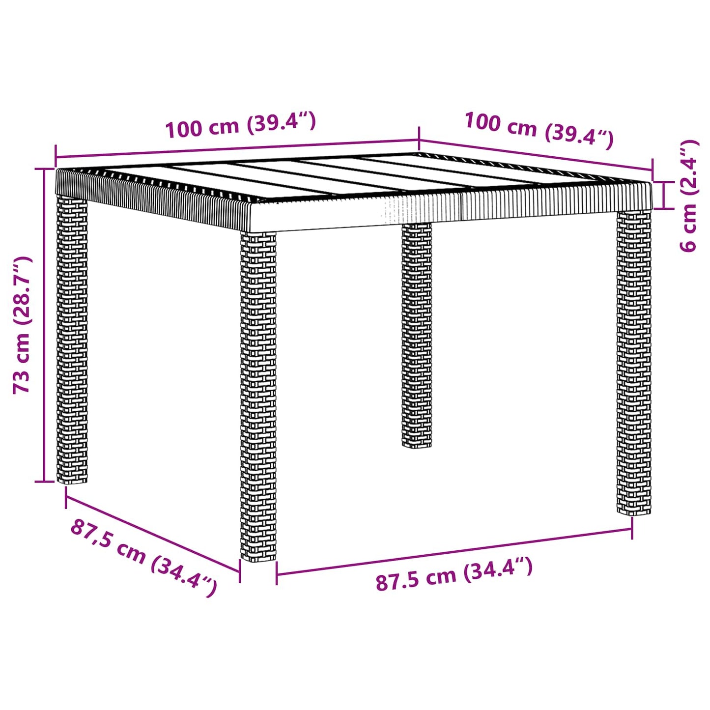 Tuinstafel Bruin 100 x 100 x 73 cm poly rattan is nu te koop bij PeponiXL, paradijselijk wonen!