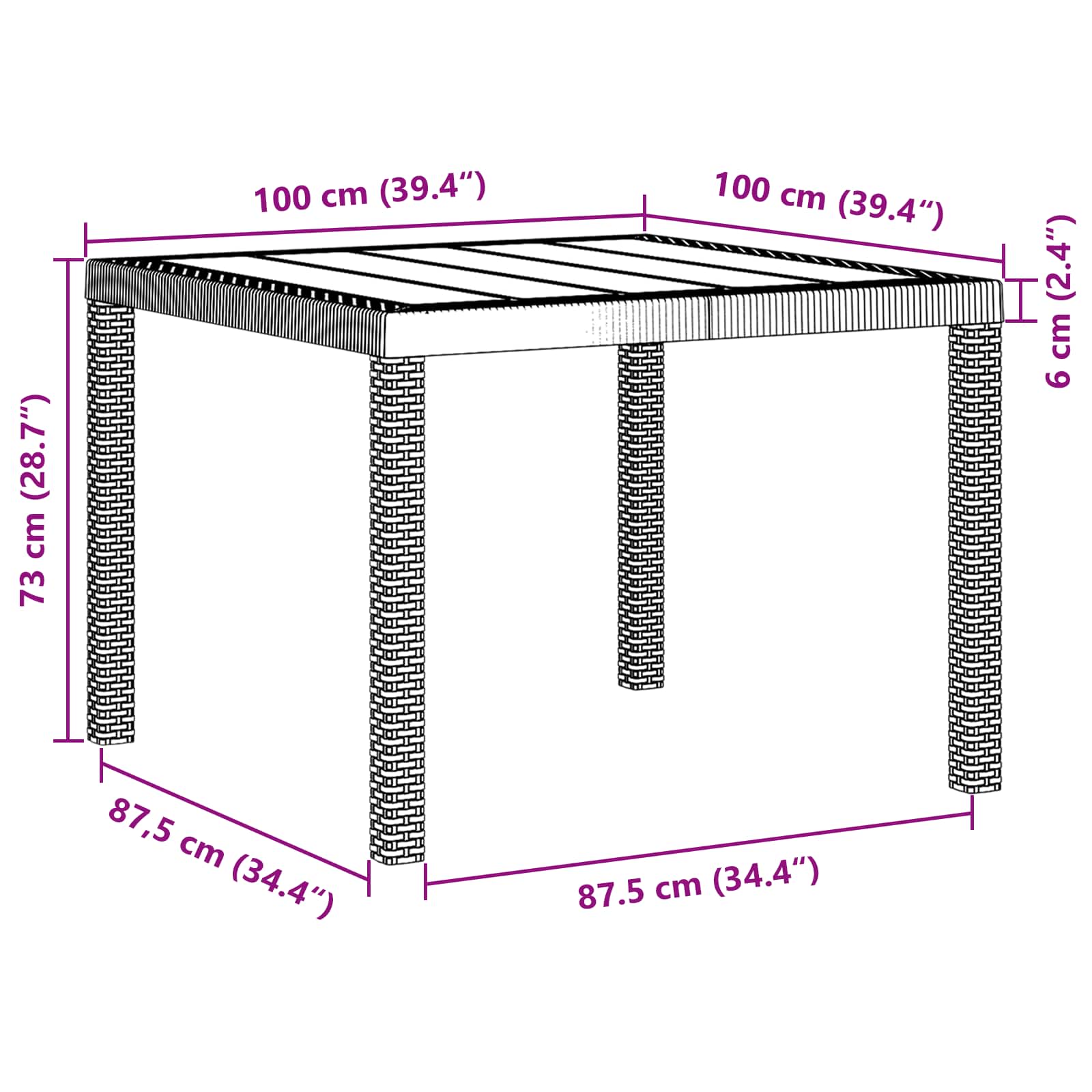 Tuinstafel Lichtgrijs 100 x 100 x 73 cm poly rattan is nu te koop bij PeponiXL, paradijselijk wonen!