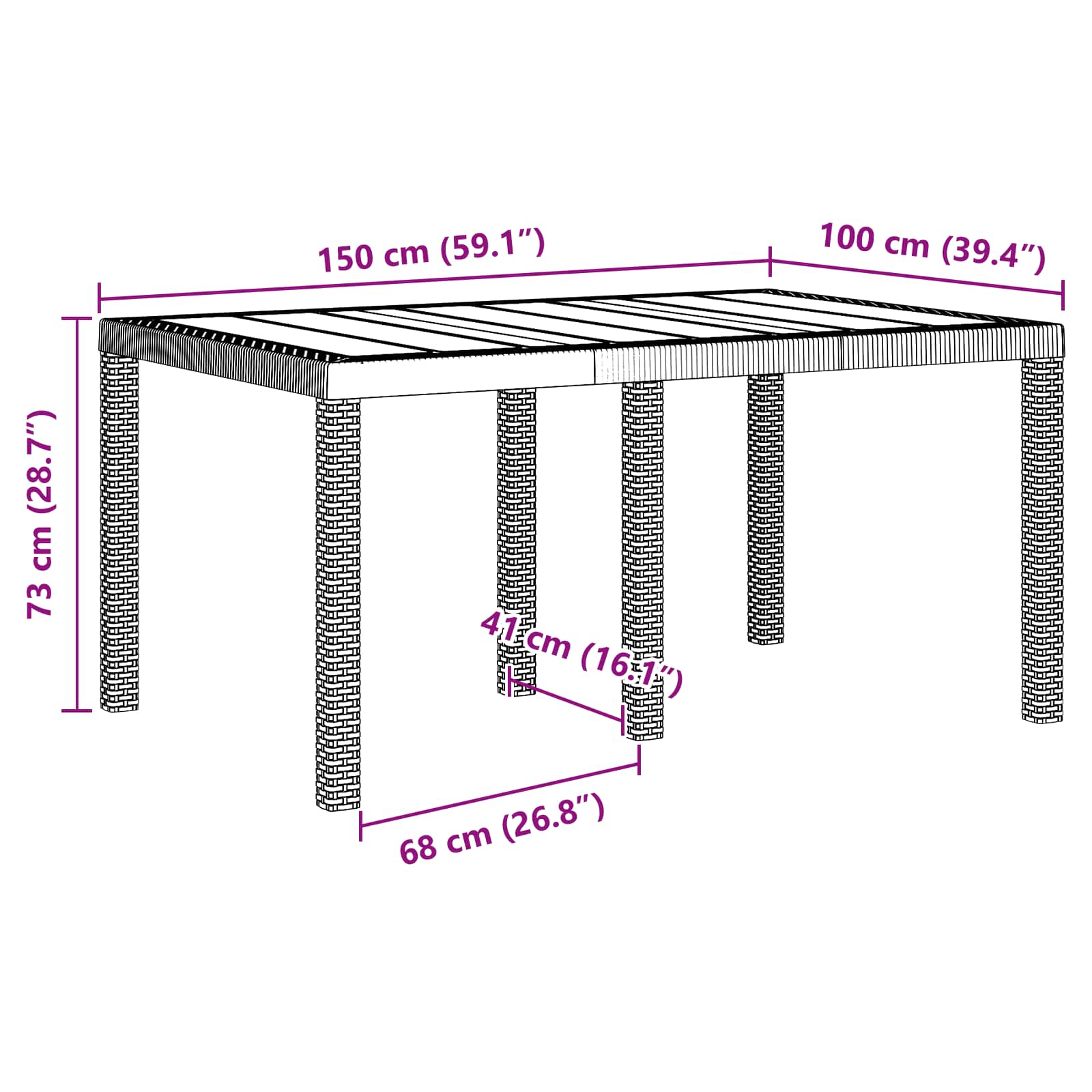Tuinstafel Bruin 150 x 100 x 73 cm poly rattan is nu te koop bij PeponiXL, paradijselijk wonen!
