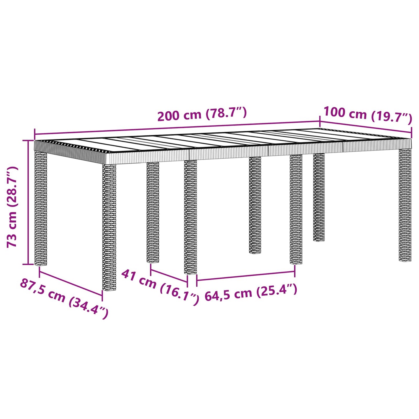 Tuinstafel Bruin 200 x 100 x 73 cm poly rattan is nu te koop bij PeponiXL, paradijselijk wonen!