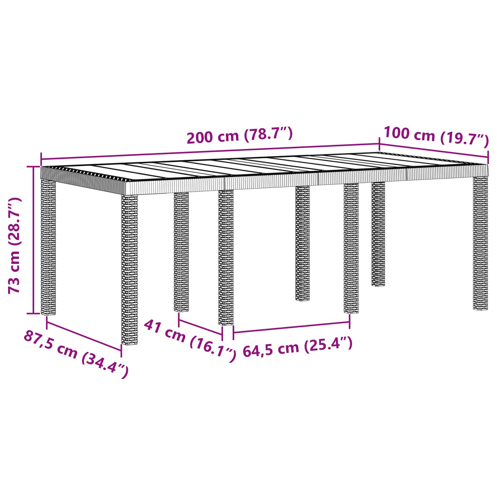 Tuinstafel Bruin 200 x 100 x 73 cm poly rattan is nu te koop bij PeponiXL, paradijselijk wonen!