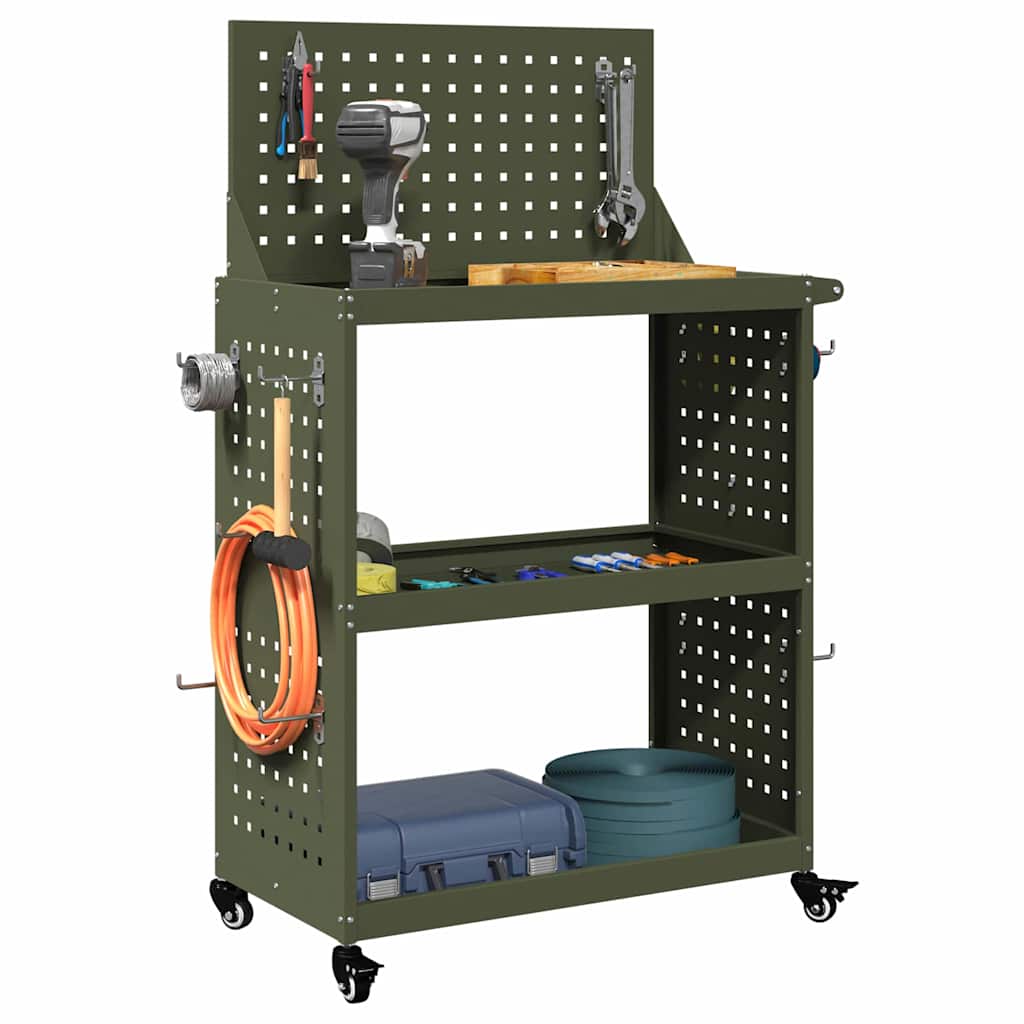 Gereedschapswagen met plank Olijf Groen 65 x 35 x 111 cm is nu te koop bij PeponiXL, paradijselijk wonen!