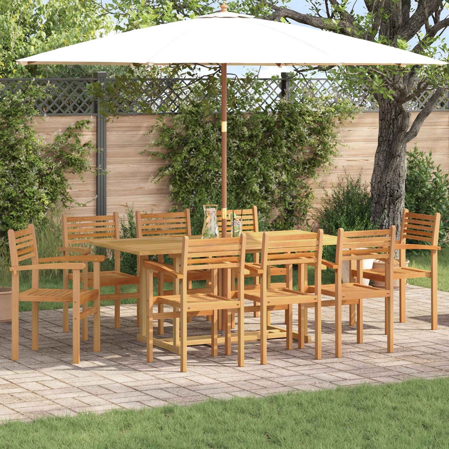 Tuin eettafelset 9 pcs Bruin Massief Teakhout is nu te koop bij PeponiXL, paradijselijk wonen!
