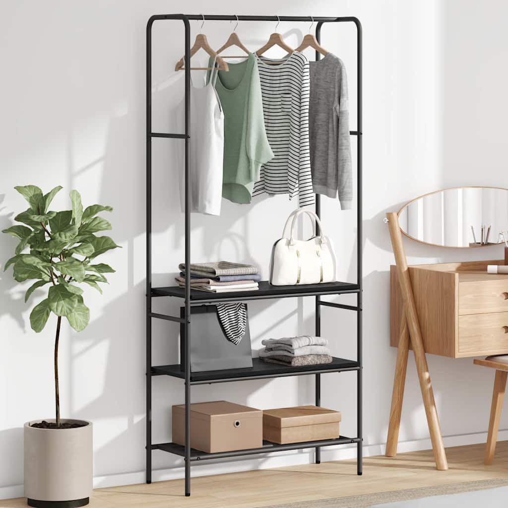 Kledingrek met plank Zwart Eiken 77 x 30 x 171 cm Bewerkt hout is nu te koop bij PeponiXL, paradijselijk wonen!