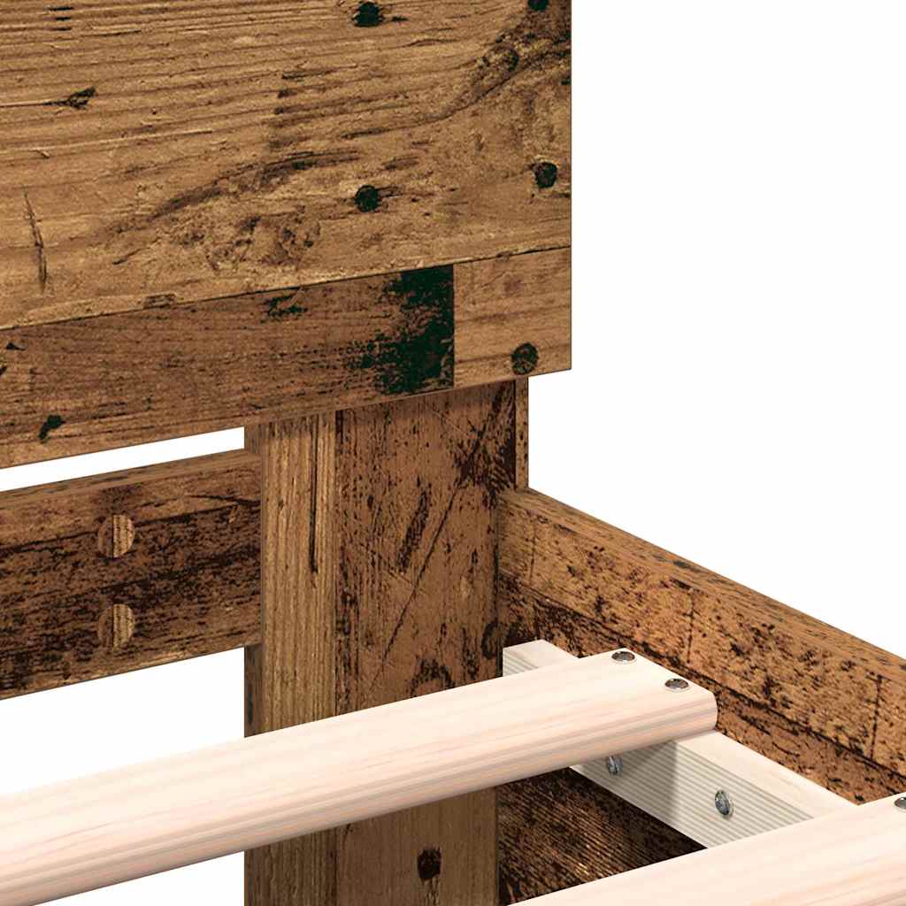 Bedframe met hoofdeinde Oudhout 203 x 185 x 70 cm Bewerkt hout is nu te koop bij PeponiXL, paradijselijk wonen!