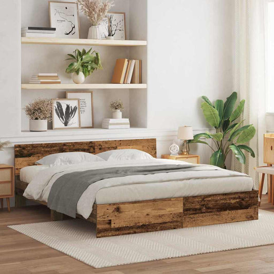Bedframe met hoofdeinde Oudhout 203 x 185 x 70 cm Bewerkt hout is nu te koop bij PeponiXL, paradijselijk wonen!