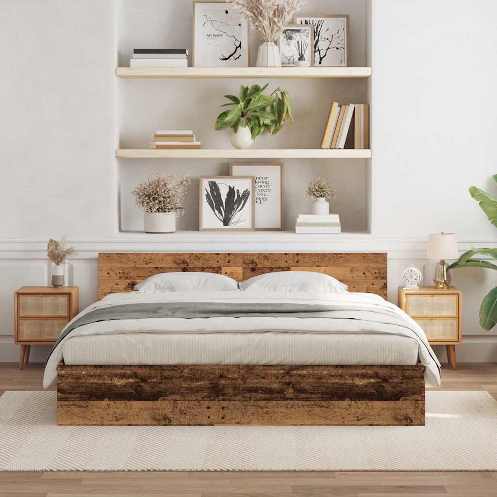 Bedframe met hoofdeinde Oudhout 203 x 185 x 70 cm Bewerkt hout is nu te koop bij PeponiXL, paradijselijk wonen!