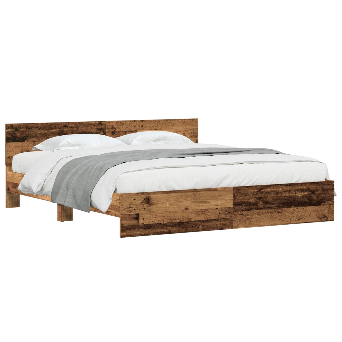 Bedframe met hoofdeinde Oudhout 203 x 185 x 70 cm Bewerkt hout is nu te koop bij PeponiXL, paradijselijk wonen!