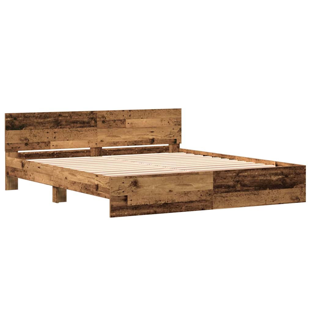 Bedframe met hoofdeinde Oudhout 203 x 185 x 70 cm Bewerkt hout is nu te koop bij PeponiXL, paradijselijk wonen!
