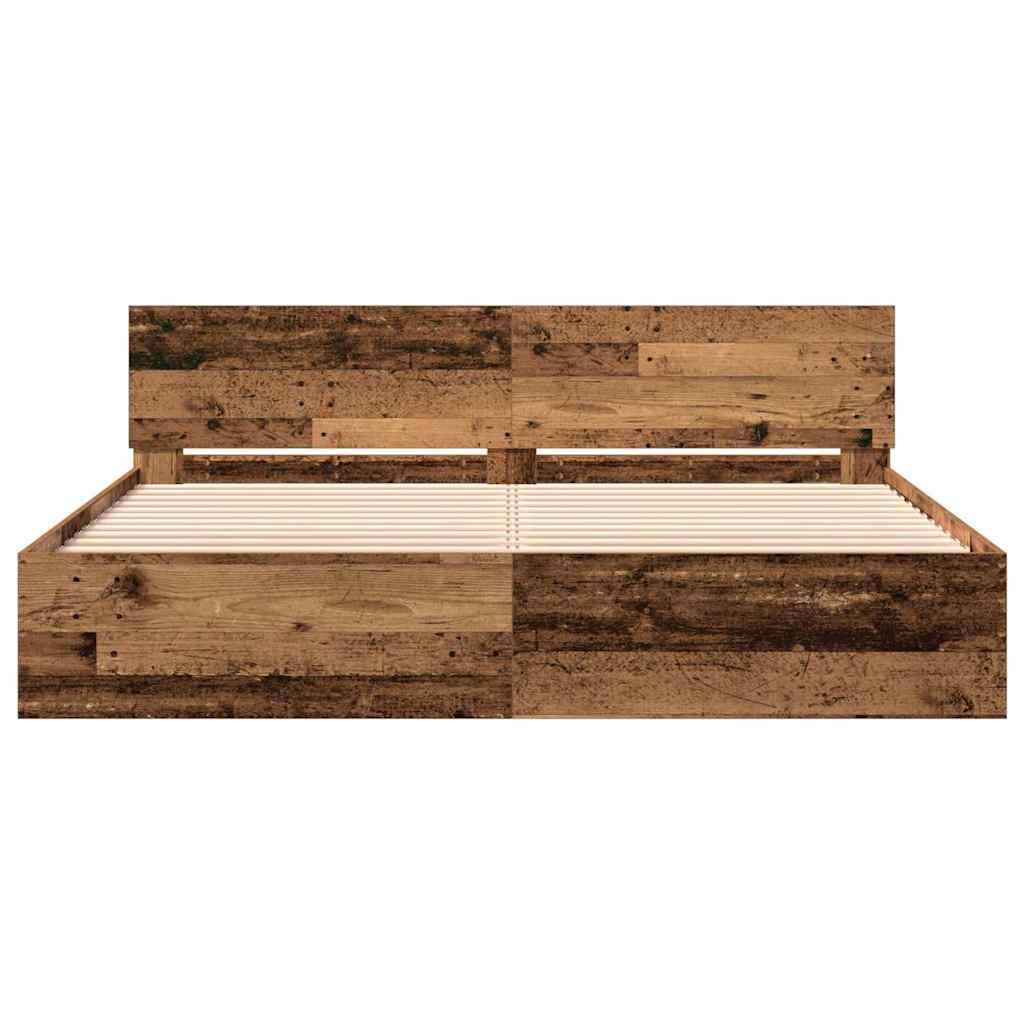 Bedframe met hoofdeinde Oudhout 203 x 185 x 70 cm Bewerkt hout is nu te koop bij PeponiXL, paradijselijk wonen!