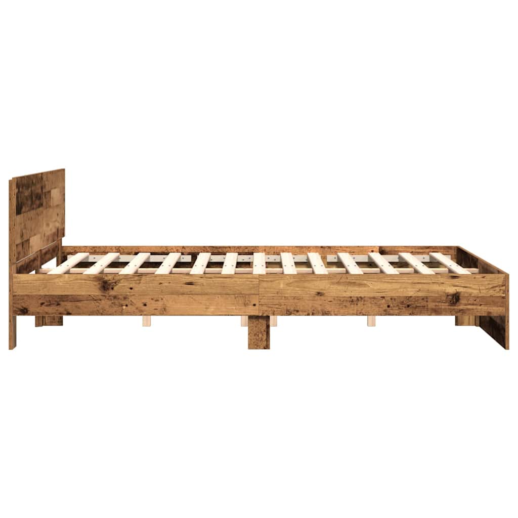 Bedframe met hoofdeinde Oudhout 203 x 185 x 70 cm Bewerkt hout is nu te koop bij PeponiXL, paradijselijk wonen!