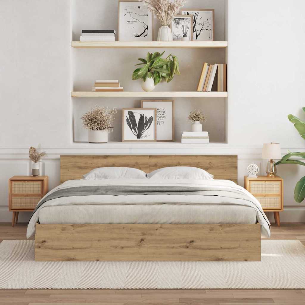 Bedframe Artisan Eiken 203 x 185 x 70 cm Bewerkt hout is nu te koop bij PeponiXL, paradijselijk wonen!