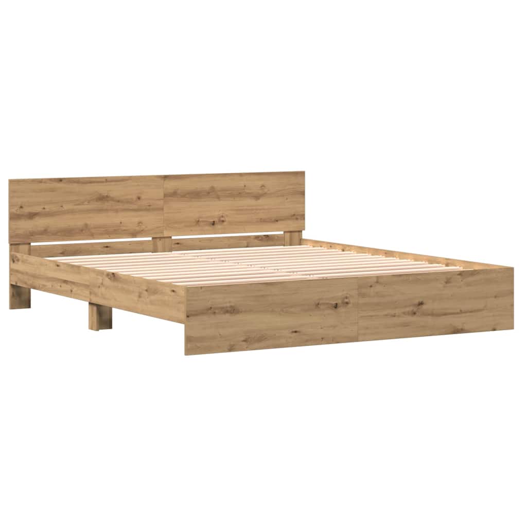 Bedframe Artisan Eiken 203 x 185 x 70 cm Bewerkt hout is nu te koop bij PeponiXL, paradijselijk wonen!
