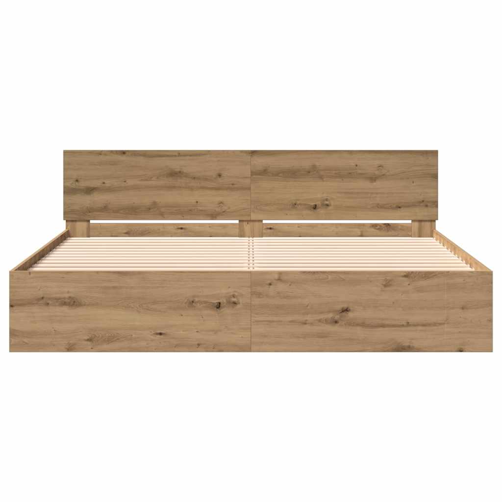 Bedframe Artisan Eiken 203 x 185 x 70 cm Bewerkt hout is nu te koop bij PeponiXL, paradijselijk wonen!