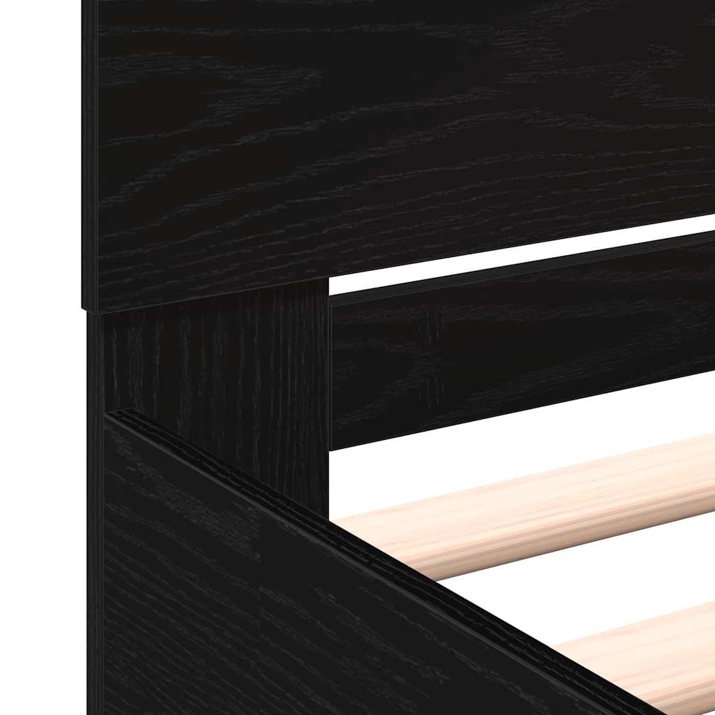 Bedframe Zwart Eiken 203 x 185 x 70 cm Bewerkt hout is nu te koop bij PeponiXL, paradijselijk wonen!