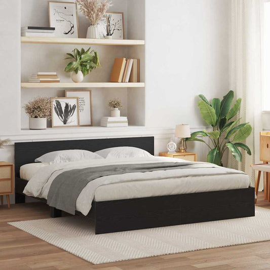 Bedframe Zwart Eiken 203 x 185 x 70 cm Bewerkt hout is nu te koop bij PeponiXL, paradijselijk wonen!