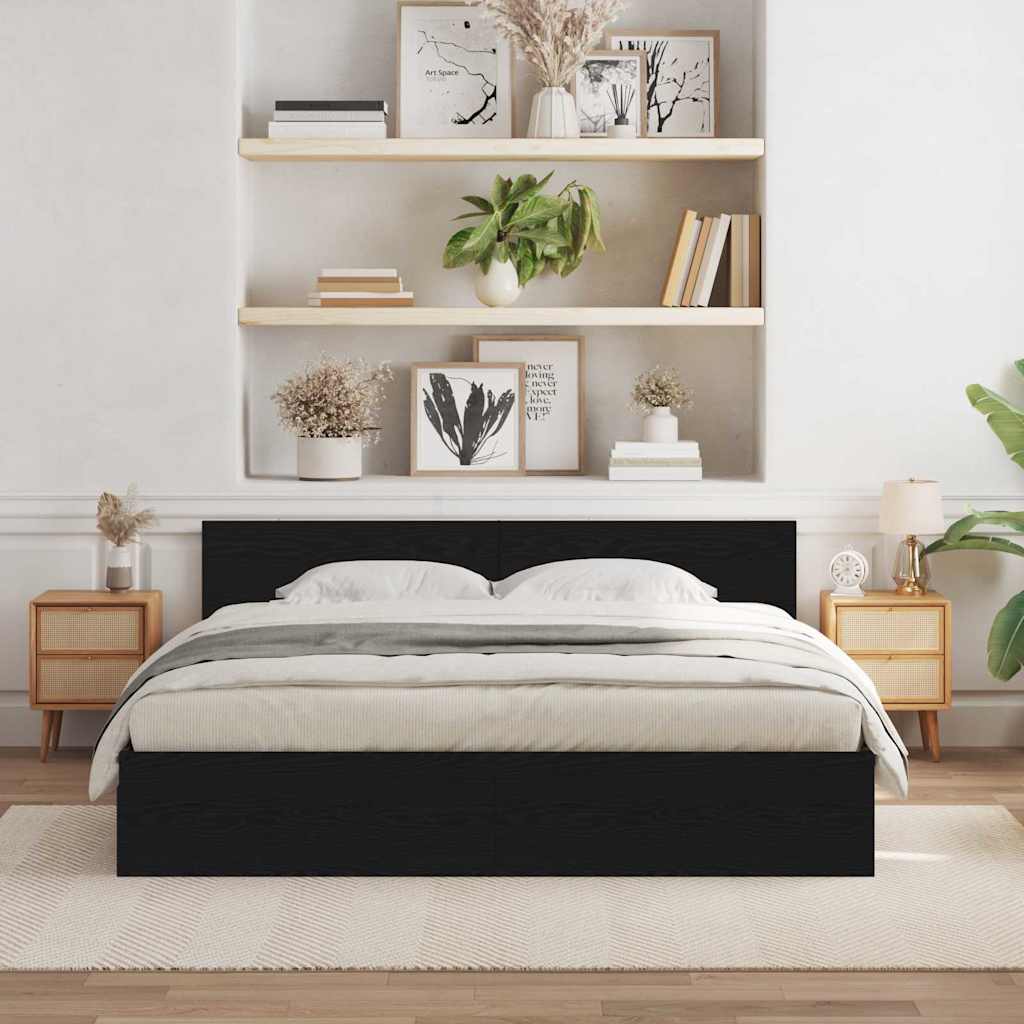 Bedframe Zwart Eiken 203 x 185 x 70 cm Bewerkt hout is nu te koop bij PeponiXL, paradijselijk wonen!