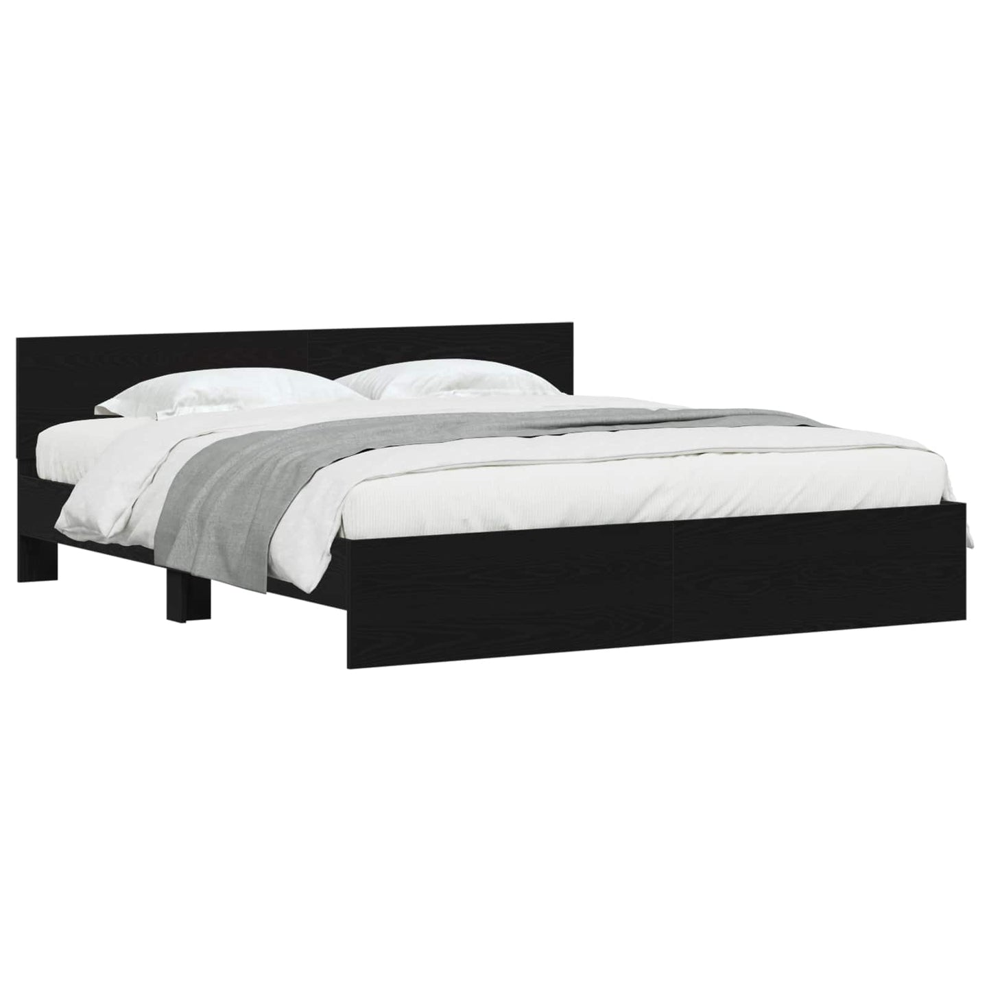 Bedframe Zwart Eiken 203 x 185 x 70 cm Bewerkt hout is nu te koop bij PeponiXL, paradijselijk wonen!
