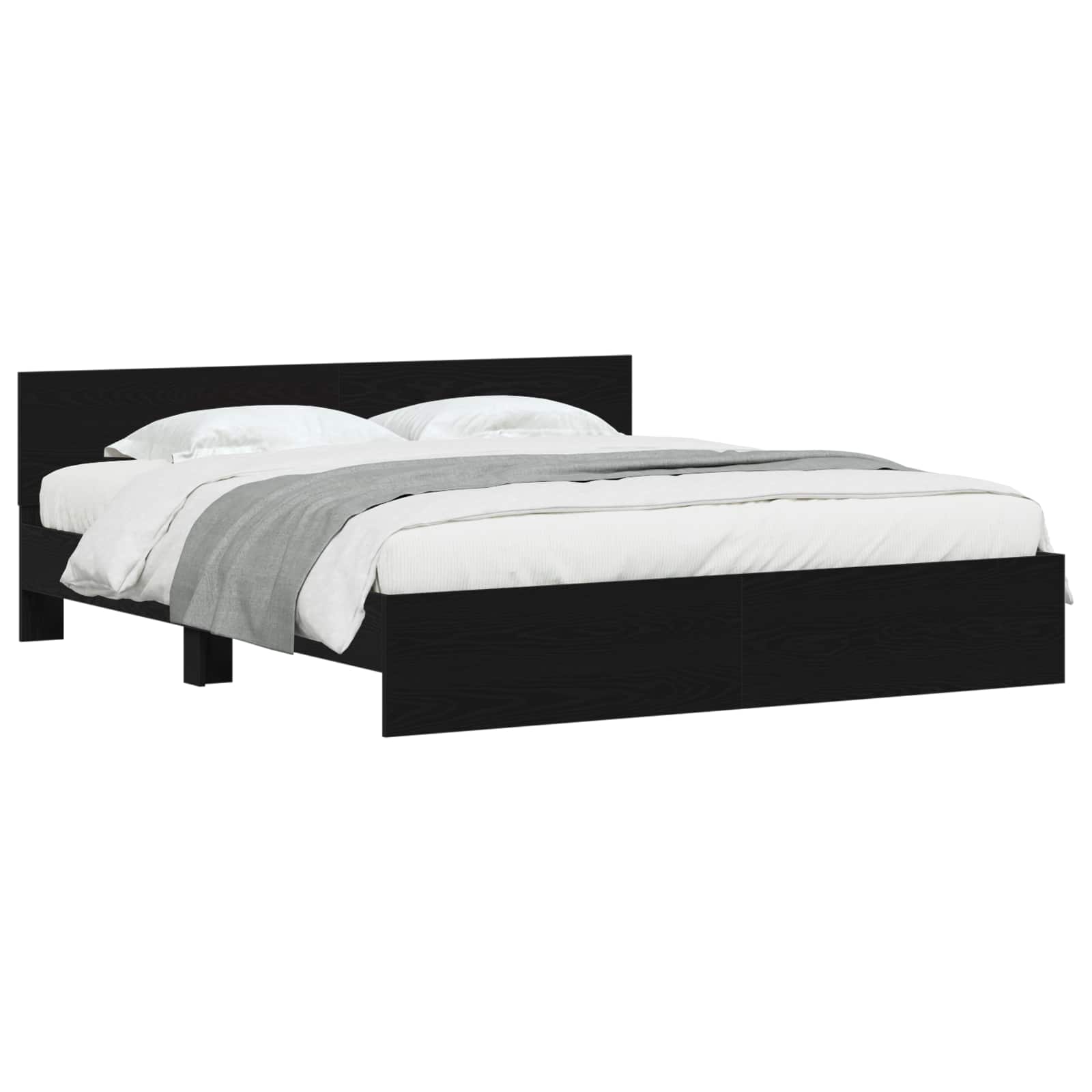 Bedframe Zwart Eiken 203 x 185 x 70 cm Bewerkt hout is nu te koop bij PeponiXL, paradijselijk wonen!