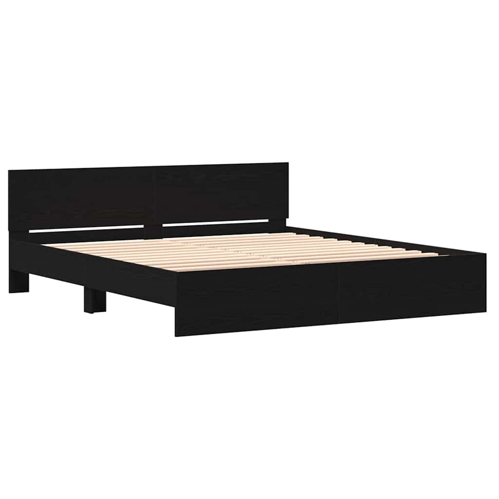 Bedframe Zwart Eiken 203 x 185 x 70 cm Bewerkt hout is nu te koop bij PeponiXL, paradijselijk wonen!