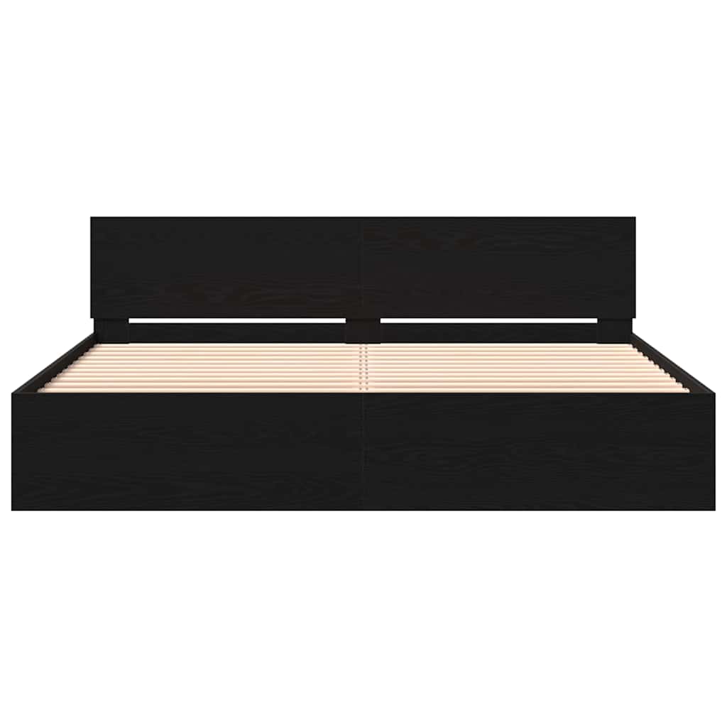 Bedframe Zwart Eiken 203 x 185 x 70 cm Bewerkt hout is nu te koop bij PeponiXL, paradijselijk wonen!