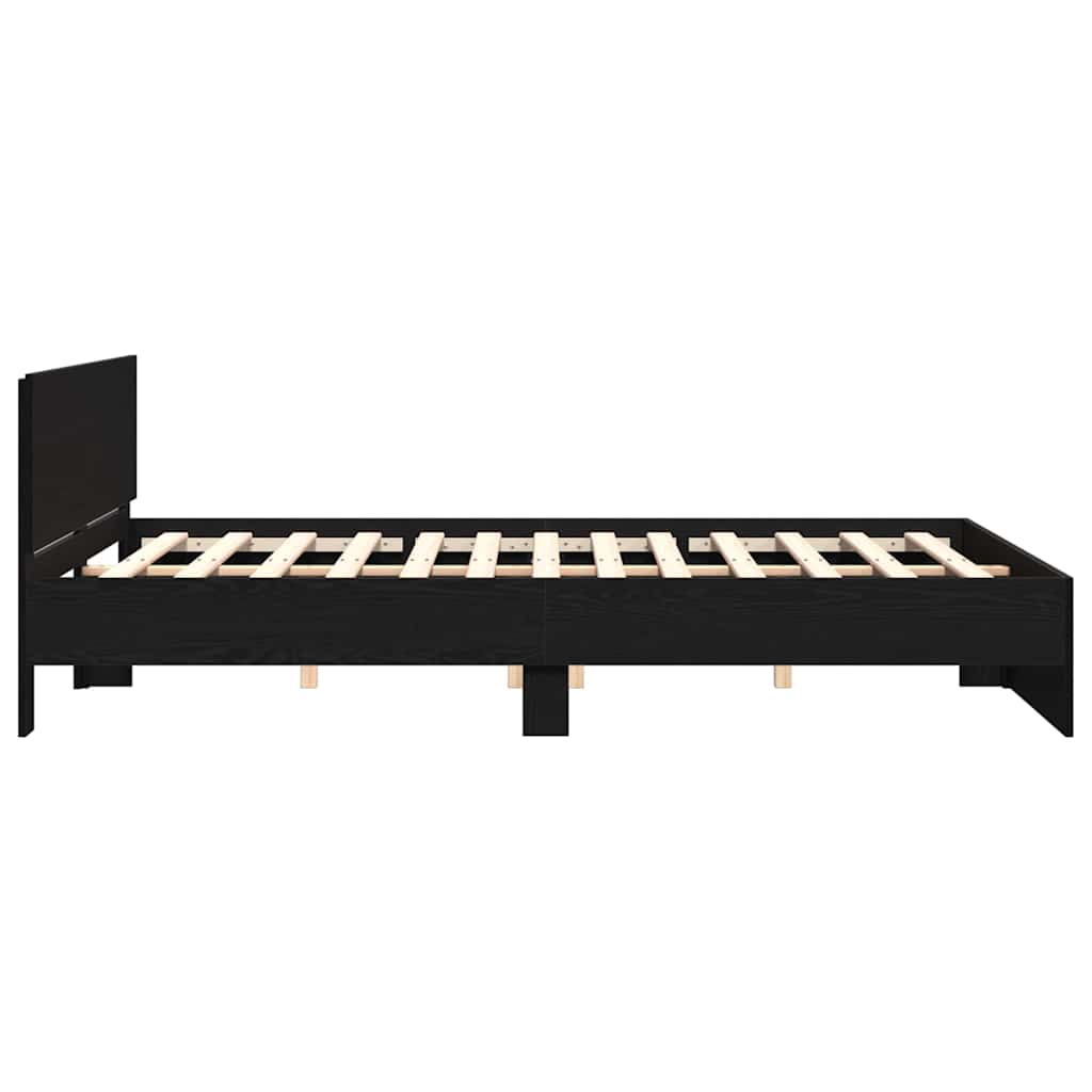 Bedframe Zwart Eiken 203 x 185 x 70 cm Bewerkt hout is nu te koop bij PeponiXL, paradijselijk wonen!