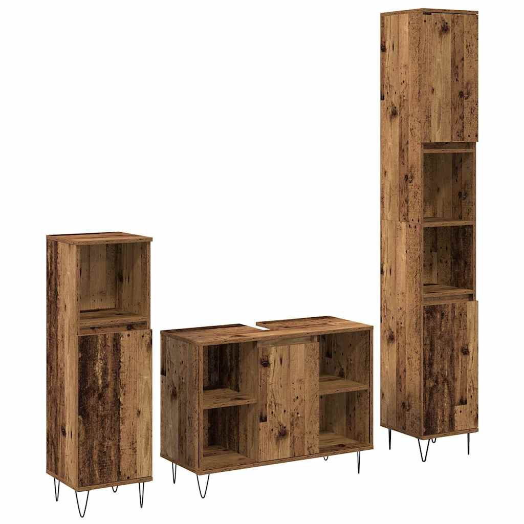 Badkamermeubelset met plank 3 pcs Oud Hout Bewerkt hout is nu te koop bij PeponiXL, paradijselijk wonen!