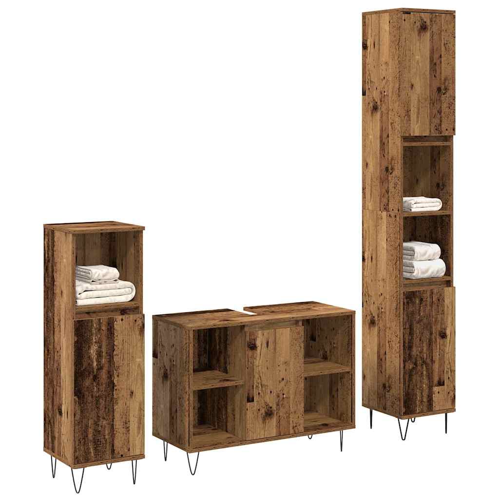 Badkamermeubelset met plank 3 pcs Oud Hout Bewerkt hout is nu te koop bij PeponiXL, paradijselijk wonen!