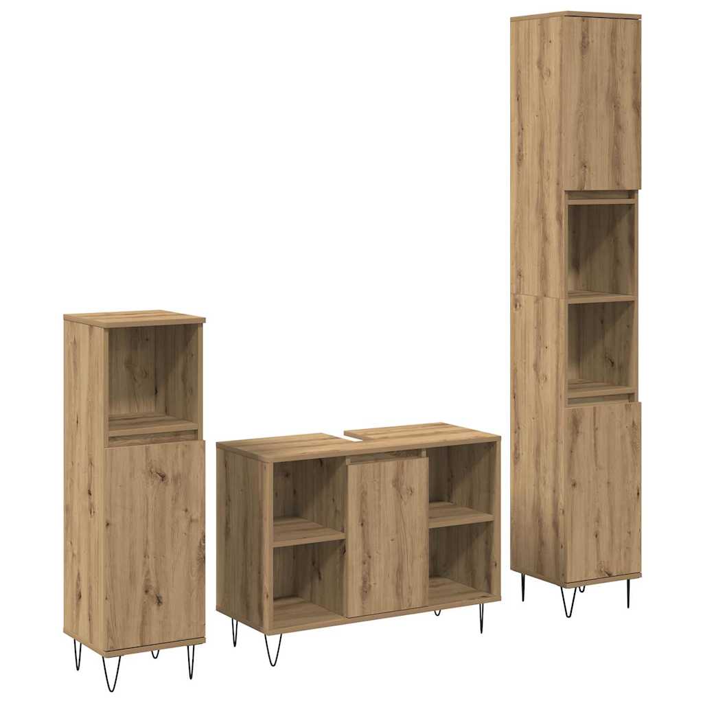 Badkamermeubelset met plank 3 pcs Artisan Eiken Bewerkt hout is nu te koop bij PeponiXL, paradijselijk wonen!